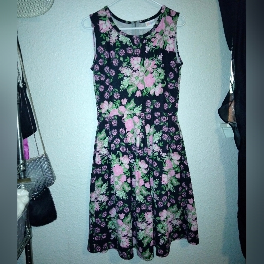 LuLaRoe black pink floral skater dress